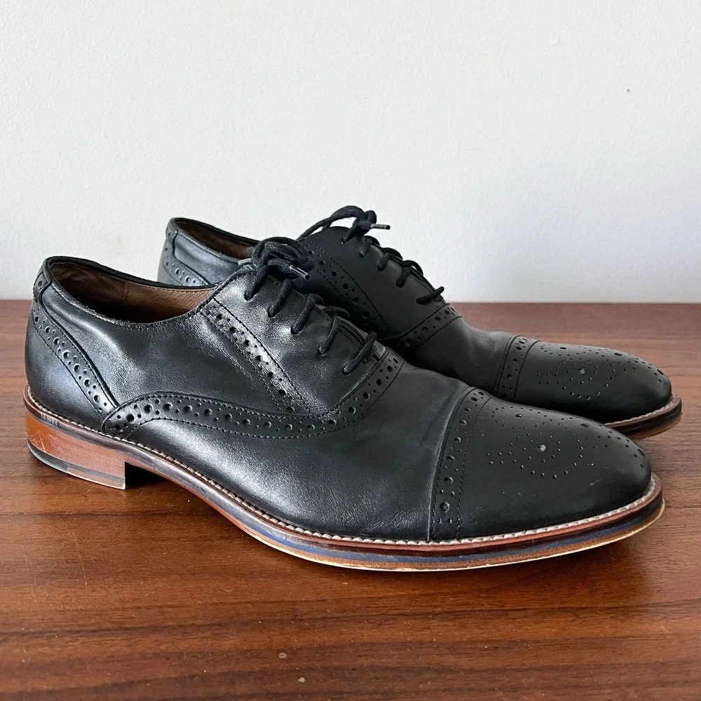Johnston & Murphy Black Leather Cap-Toe Derby Shoes - Men’s Size 10M Johnston & Murphy Black Leather Dress Daley Cap Toe Oxford  main image 2